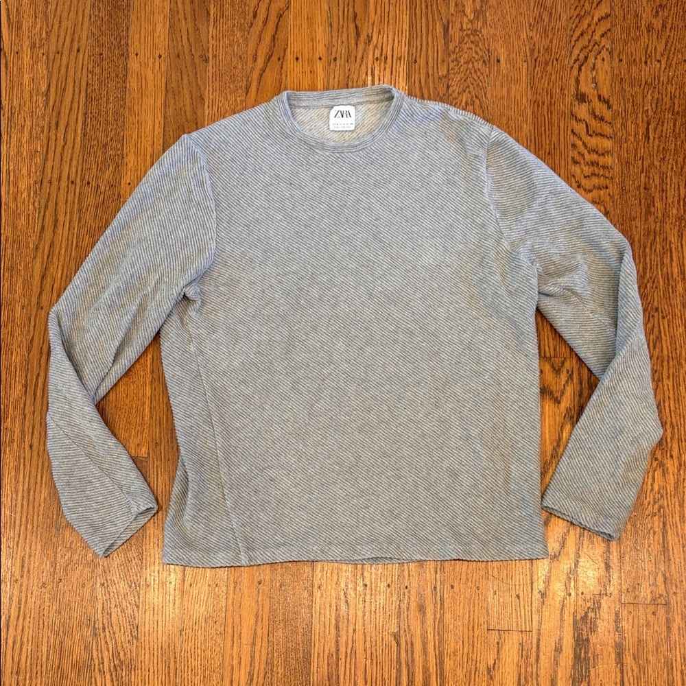 Zara Men's Ribbed Gray Crewneck‎ Sweater - Medium